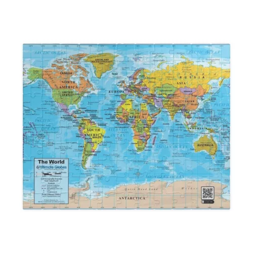 Puzzle 120 piese, 20 x 29 cm, carton alb perlat, harta lumii