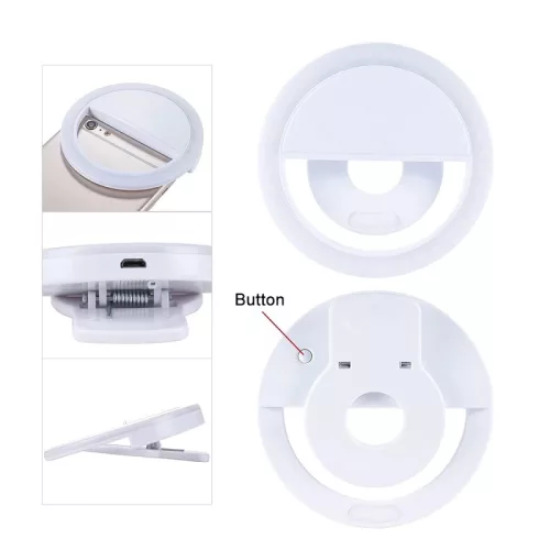 Lampa LED Selfie Ring Light, 3 moduri lumina, 3W, acumulator incorporat