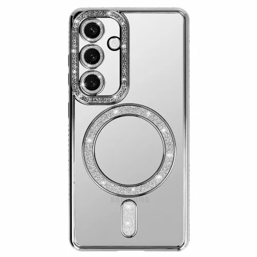 Husa Samsung Galaxy S25FE, Electroplating Bling Magsafe, protectie camera, argintie