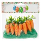 Morcovi decorativi de paste, portocalii cu glitter & iarba verde, 4 cm, 12buc