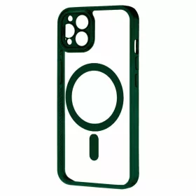   Husa Apple iPhone 15, Magsafe Colorful, spate transparent acryl, margini TPU verzi