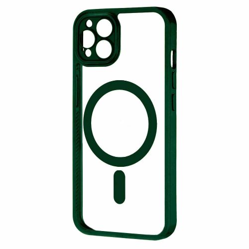 Husa Apple iPhone 15, Magsafe Colorful, spate transparent acryl, margini TPU verzi