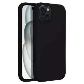   Husa Apple iPhone 15, Luxury Silicone, catifea in interior, neagra