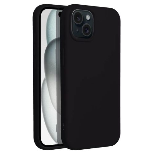 Husa Apple iPhone 15, Luxury Silicone, catifea in interior, neagra
