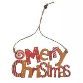   Decoratiune Craciun din lemn, Merry Christmas, rosu/portocaliu