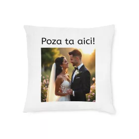   Perna decorativa personalizata, cu poza ta 40 x 40 cm, alba, mata, husa detasabila