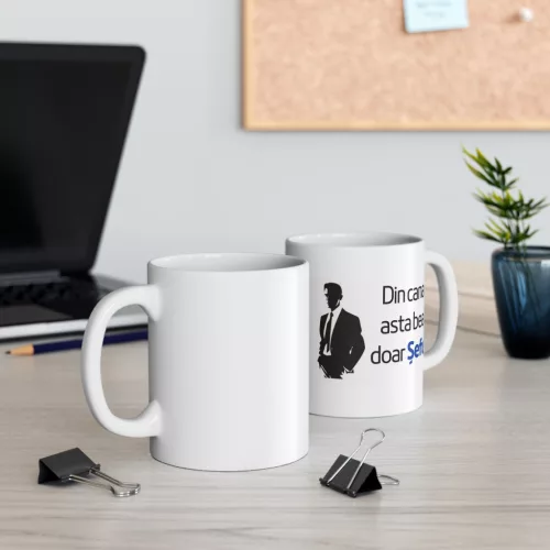 Cana ceramica personalizata, mesaj "Din cana asta bea doar Sefu", 330 ml, alba