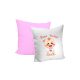Perna decorativa personalizata, cu poza ta, 40 x 40 cm, alba, mata, spate roz, husa detasabila