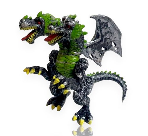 Figurina dragon cu doua capete Dragon Flying, verde/gri