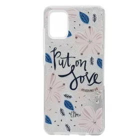   Husa Flowers Glitter pentru Samsung Galaxy S20 Ultra, cu mesaj, argintie
