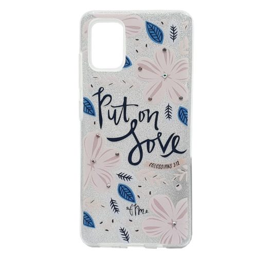 Husa Flowers Glitter pentru Samsung Galaxy S20 Ultra, cu mesaj, argintie