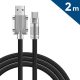 Cablu de date si incarcare USB to Type-C, 3A / 120W, 2 metri, capete metalice, cablu foarte gros, impletit, negru