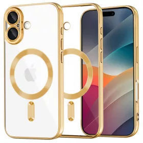   Husa Apple iPhone 17, Magsafe Electroplating TPU, protectie camera, margini aurii