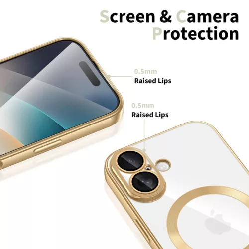 Husa Apple iPhone 17, Magsafe Electroplating TPU, protectie camera, margini aurii