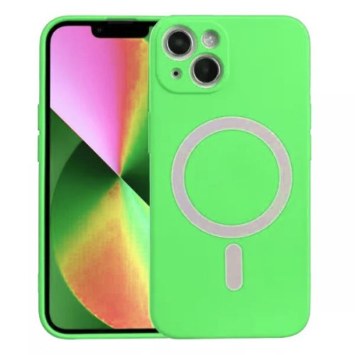 Husa Apple iPhone 13 Pro, Magsafe Silicone, protectie camera, microfibra, verde neon