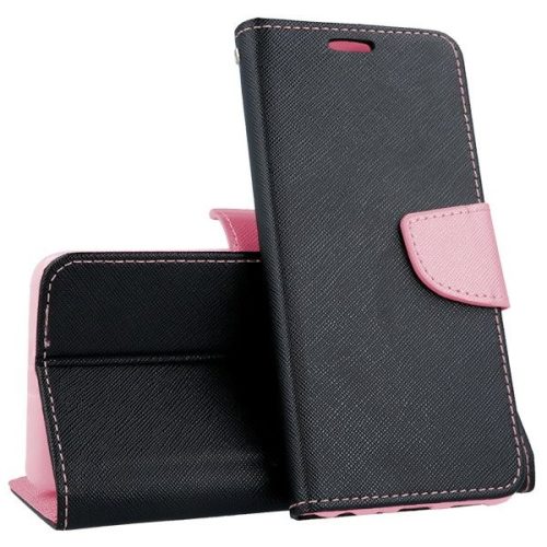 Husa tip carte Fancy Case pentru Samsung Galaxy A9 2018, inchidere magnetica, negru cu roz
