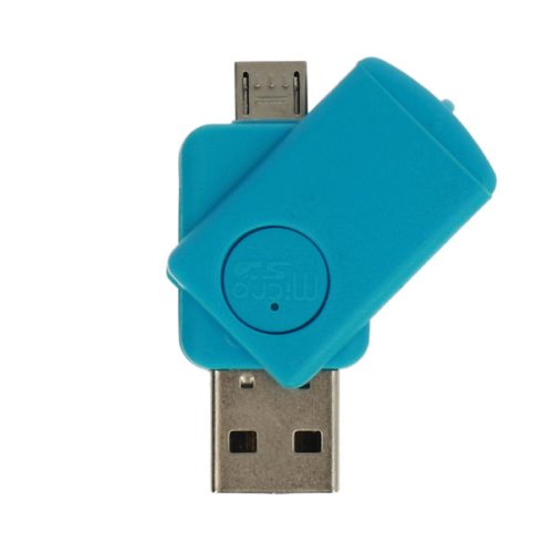 Mini card reader MicroSD CR08, cu conector micro USB, albastru