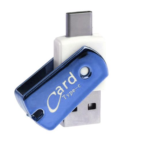 Mini card reader MicroSD CR09, cu conector Type C, albastru