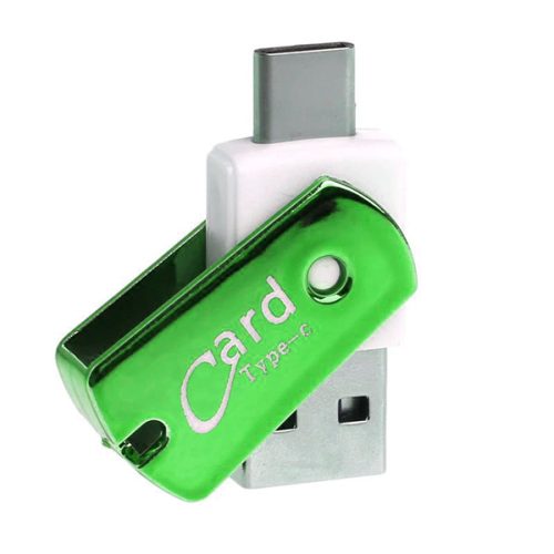 Mini card reader MicroSD CR09, cu conector Type C, verde
