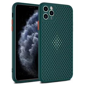   Husa Breath Case pentru Apple iPhone 12 Mini (5.4), silicon moale cu perforatii, verde
