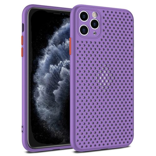 Husa Breath Case pentru Apple iPhone 12 / iPhone 12 Pro, silicon moale cu perforatii, violet