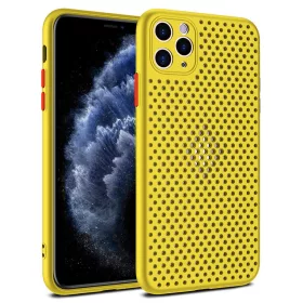  Husa Breath Case pentru Apple iPhone X/XS, silicon moale cu perforatii, galbena