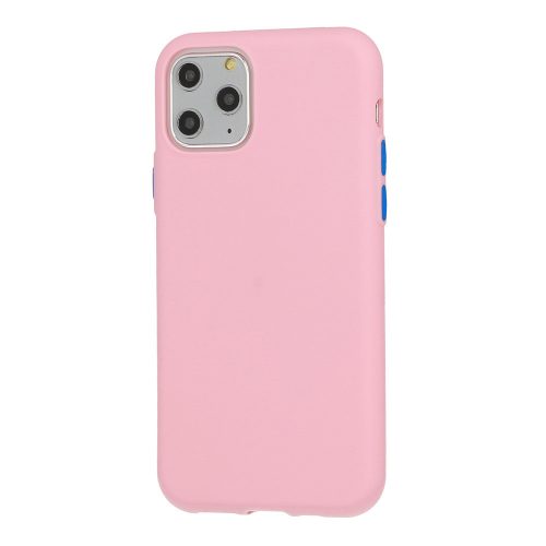 Husa de protectie Button TPU pentru Apple iPhone 11, silicon moale, roz deschis cu butoane albastre