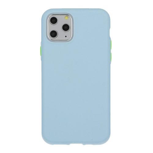 Husa de protectie Button TPU pentru Apple iPhone 11 Pro, silicon moale, albastru pal cu butoane verzi