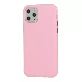   Husa de protectie Button TPU pentru Apple iPhone 12 Mini (5.4), silicon moale, roz deschis cu butoane albastre