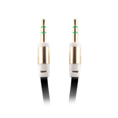 Cablu audio 3.5 mm, plat, 1.2 metri, capete aurite, negru
