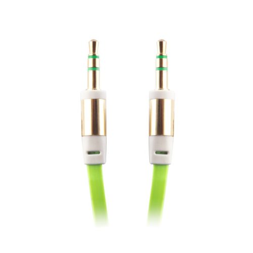 Cablu audio 3.5 mm, plat, 1.2 metri, capete aurite, verde