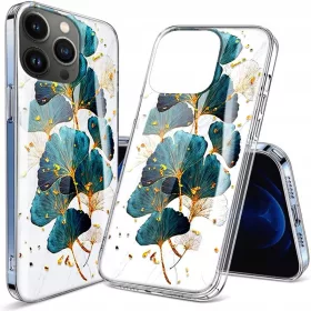 Husa Apple iPhone 15 Pro, Gold Glam, Leaves