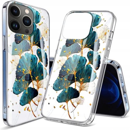 Husa Apple iPhone 15 Pro, Gold Glam, Leaves