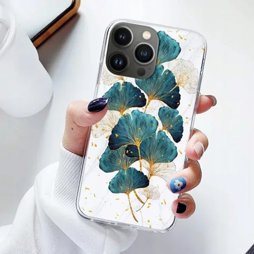 Husa Apple iPhone 15 Pro, Gold Glam, Leaves