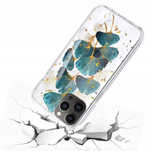 Husa Apple iPhone 15 Pro, Gold Glam, Leaves