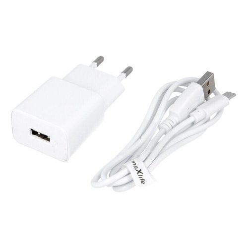 Incarcator casa Maxlife MXTC-01, port USB 2.1 A, cablu USB to Type-C inclus, albe