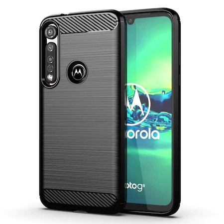 Husa de protectie Carbon Stripe pentru Motorola Moto G8 Plus, silicon moale, negru