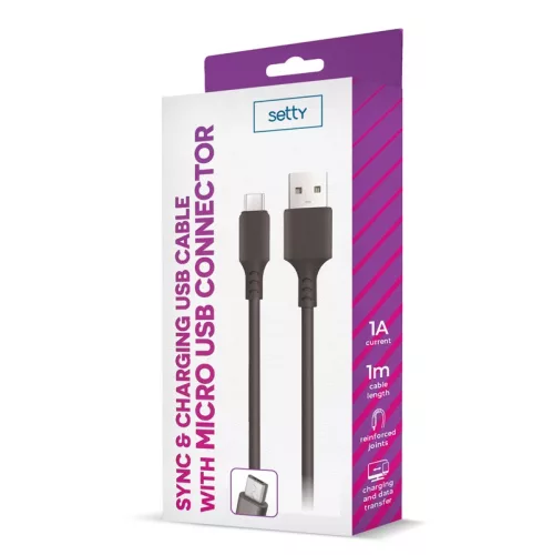 Cablu de date si incarcare USB to MicroUSB Setty, 1 metru, 1A, negru