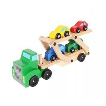 Camion tractare din lemn, 4 masinute incluse