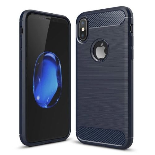 Husa de protectie Carbon Stripe pentru Apple iPhone X / XS, silicon moale, bleumarin