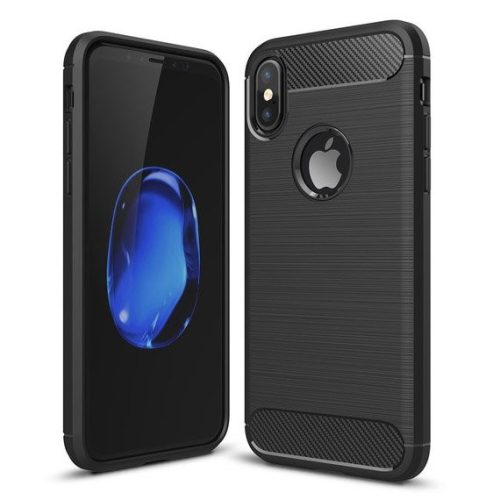 Husa de protectie Carbon Stripe pentru Apple iPhone XR, silicon moale, negru