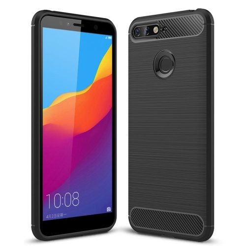 Husa de protectie Carbon Stripe pentru Huawei  Y6 2018, silicon moale, negru