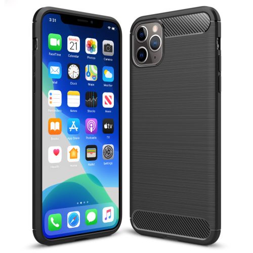 Husa de protectie Carbon Stripe pentru Apple iPhone 11 Pro, silicon moale, negru
