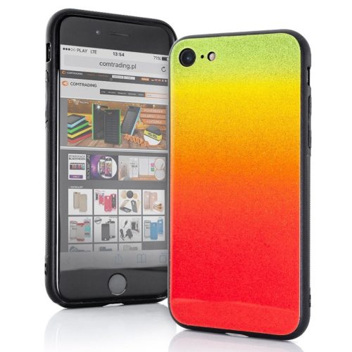 Husa Luxury Aurora pentru Apple iPhone 7/8, spate din sticla, portocaliu/verde