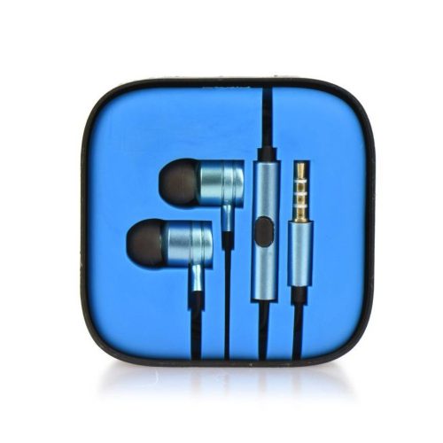Casti audio cu microfon, carcasa metalica, albastre