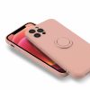 Husa Apple iPhone 11 Pro Max, Ring Silicone, suport sustinere rotativ, catifea in interior, roz pal