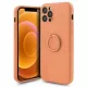 Husa Apple iPhone 12, Ring Silicone, suport sustinere rotativ, catifea in interior, portocalie