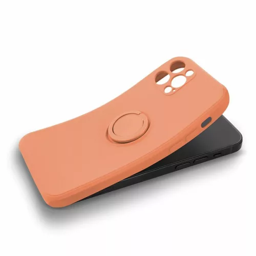 Husa Apple iPhone 13, Ring Silicone, suport sustinere rotativ, catifea in interior, portocalie