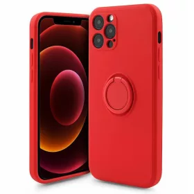   Husa Apple iPhone 13 Pro, Ring Silicone, suport sustinere rotativ, catifea in interior, rosie