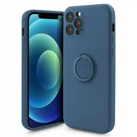   Husa Apple iPhone 13 Pro, Ring Silicone, suport sustinere rotativ, catifea in interior, albastra